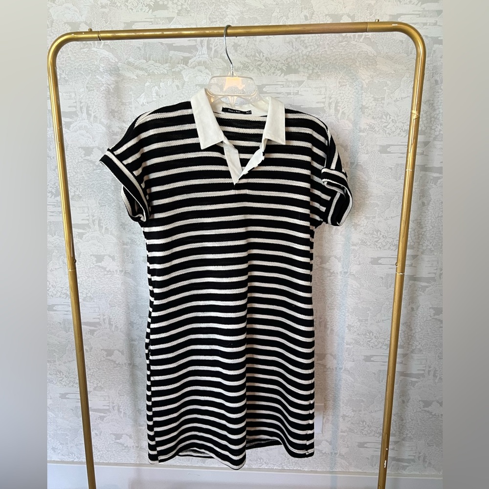 Striped collared knit mini dress